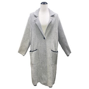 Calligraphie Fuzzy Cardigan XL Grey Ribbed Coatigan Longline Pocket Soft Hero Pc